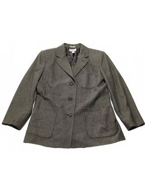 Vintage Talbots Petite Italian Fabric Wool Silk Blend Blazer Jacket Brown Olive